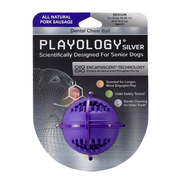 Playology Jouet balle à mâcher dentaire parfum saucisse de porc tout naturel pour chiens