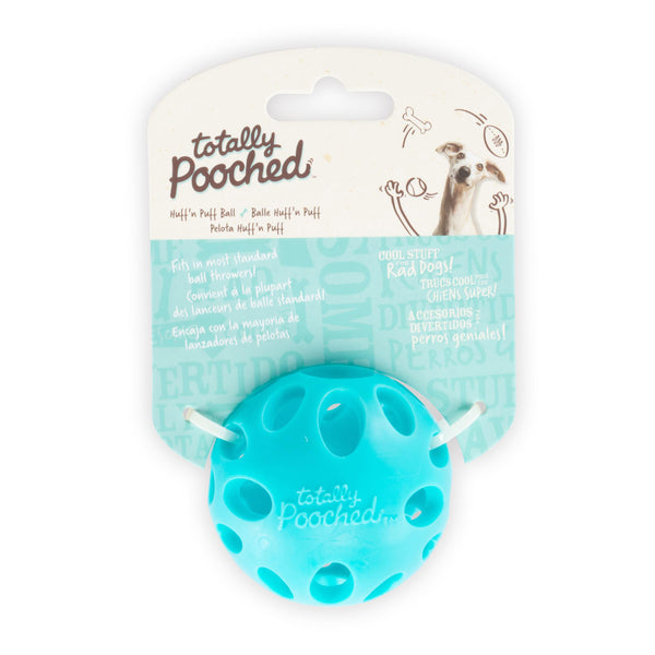 Messy Mutts "Totally Pooched, Huff'N Puff Ball" Jouet En Caoutchouc Pour Chien, Balle, Bleue