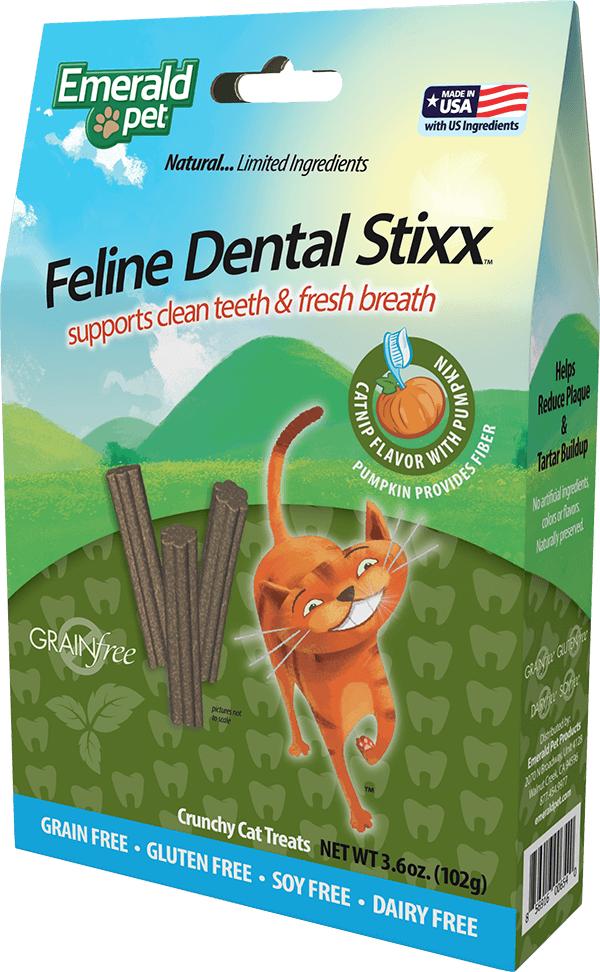 Emerald Pet Feline Dental Stixx Catnip Flavor with Pumpkin Grain-Free Cat Treats