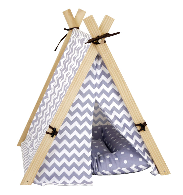Bud'z Camping Style Tent Herringbone Dog Bed, Gray/White