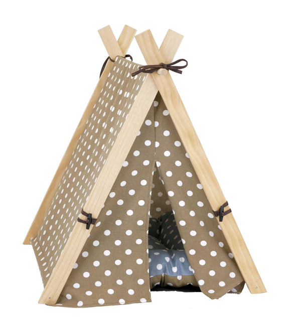 Bud'z Camping Style Tent White Polka Dot Dog Bed, Sand