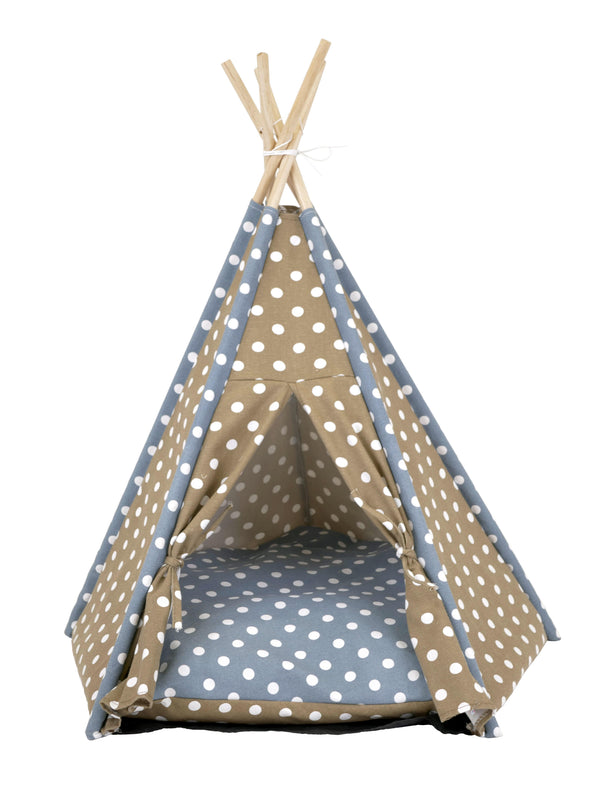 Bud'z Tipi Style Tent White Polka Dot Dog Bed, Blue/Sand