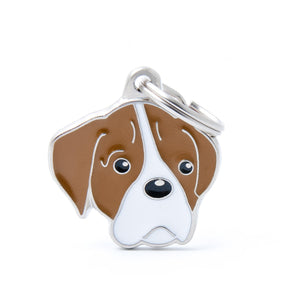MyFamily Boxer Médaille d'identification pour animaux de compagnie, blanc/marroon
