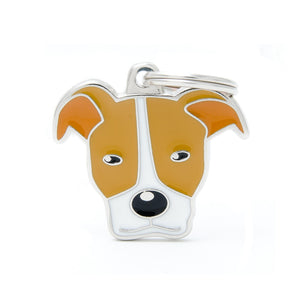 MyFamily Pitbull Médaille d'identification pour animaux de compagnie, blanc/Orange