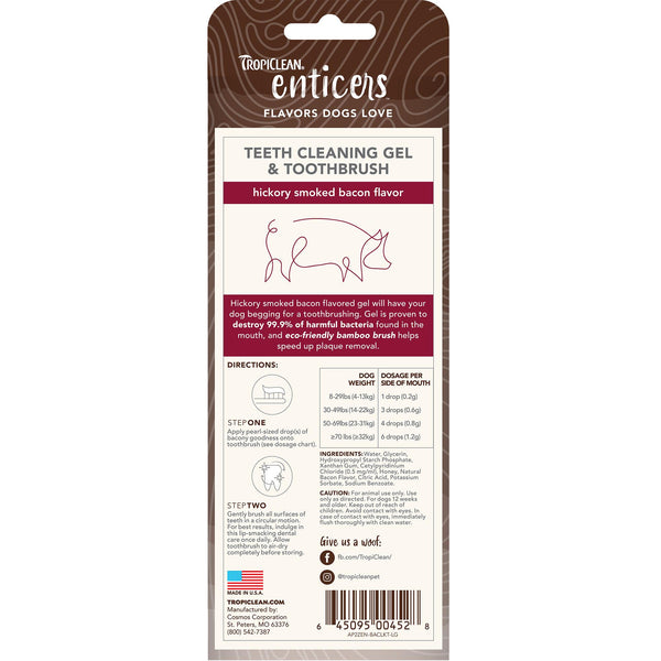Tropiclean Enticers Hickory Smoked Bacon Teeth Cleaning Gel & Toothbrush for Large Dogs