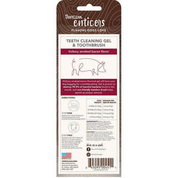 Tropiclean Enticers Hickory Smoked Bacon Teeth Cleaning Gel & Toothbrush for Small & Medium Dogs
