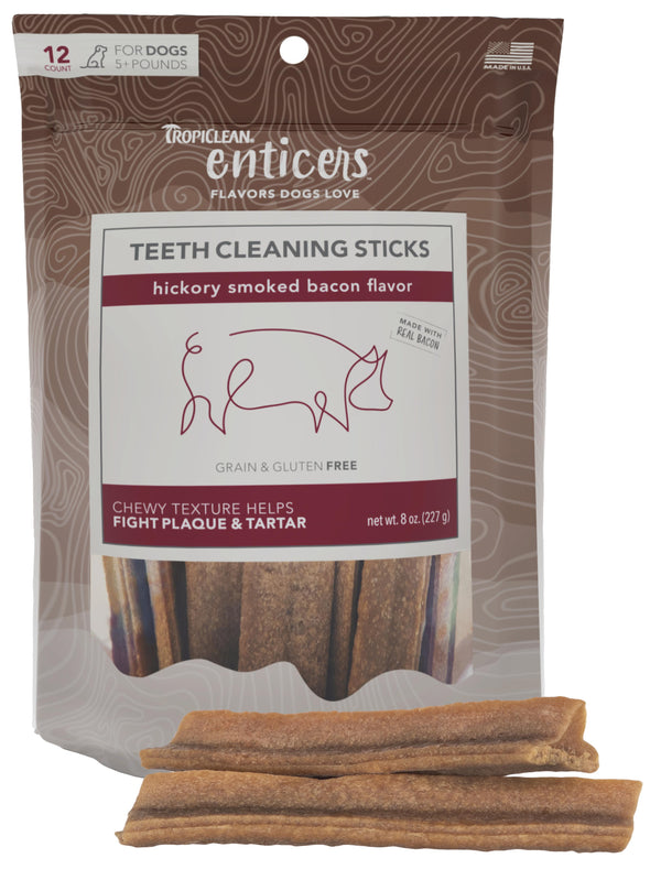 Tropiclean Enticers Hickory Smoked Bacon Teeth Cleaning Sticks for Dogs