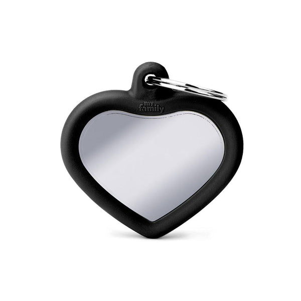 MyFamily Hushtag Heart Chrome Plated Brass Rubber Pet ID Tag, Black, Medium