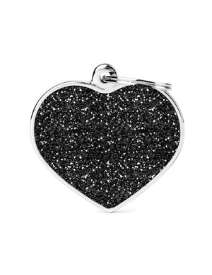 MyFamily Heart Glitter Pet ID Tag, Black