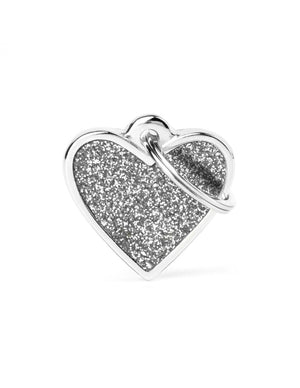 MyFamily Heart Glitter Médaille d'identification pour animaux de compagnie, argent