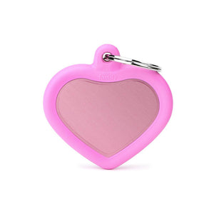 MyFamily Hushtag Heart Aluminum Rubber Pet ID Tag, Pink/Pink, Medium