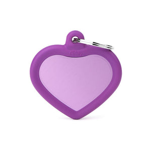 MyFamily Hushtag Heart Aluminum Rubber Pet ID Tag, Purple/Purple, Medium