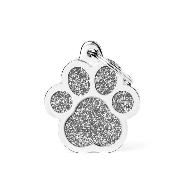 MyFamily Shine Glitter Paw Pet ID Tag, Silver