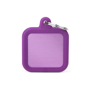 MyFamily Hushtag Square Aluminum Rubber Pet ID Tag, Purple/Purple, Medium
