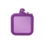 MyFamily Hushtag Square Aluminum Rubber Pet ID Tag, Purple/Purple, Medium
