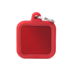 MyFamily Hushtag Square Aluminum Rubber Pet ID Tag, Red/Red, Medium