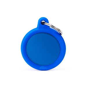 MyFamily Hushtag Circle Aluminum Rubber Pet ID Tag, Blue/Blue, Medium