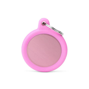 MyFamily Hushtag Circle Aluminum Rubber Pet ID Tag, Pink/Pink, Medium