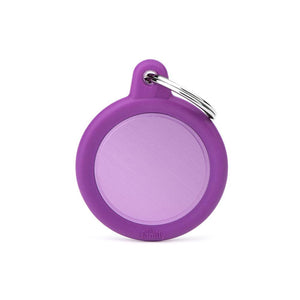 MyFamily Hushtag Circle Aluminum Rubber Pet ID Tag, Purple/Purple, Medium