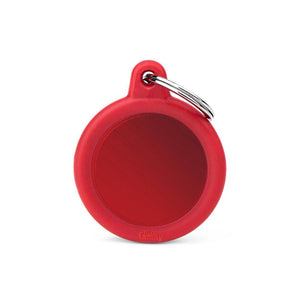 MyFamily Hushtag Circle Aluminum Rubber Pet ID Tag, Red/Red, Medium
