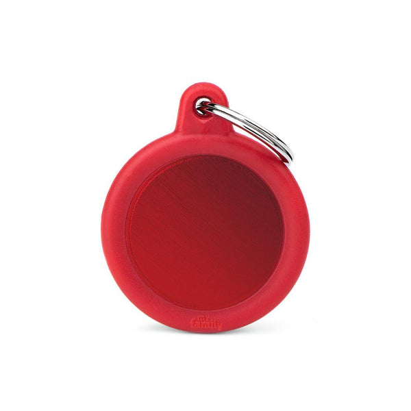 MyFamily Hushtag Circle Aluminum Rubber Pet ID Tag, Red/Red, Medium