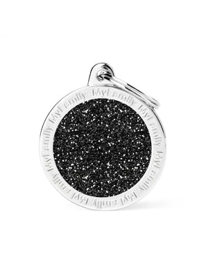 MyFamily Circle Glitter Médaille d'identification pour animaux de compagnie, noir