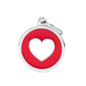 MyFamily Charms Circle Heart Pet ID Tag, Red/White
