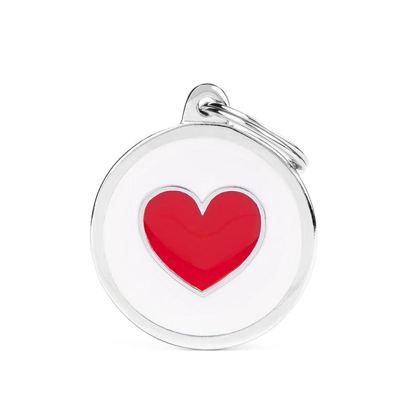 MyFamily Charms Circle Heart Pet ID Tag, White/Red