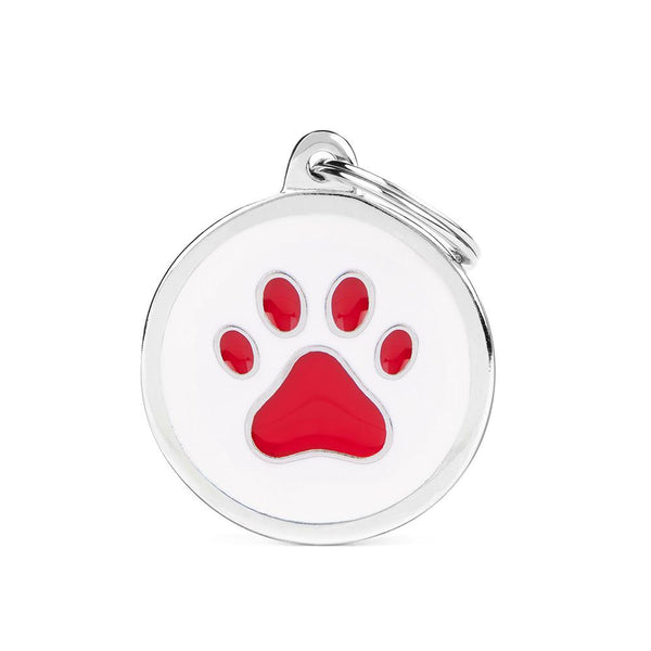 MyFamily Charms Circle Paw Pet ID Tag, White/Red