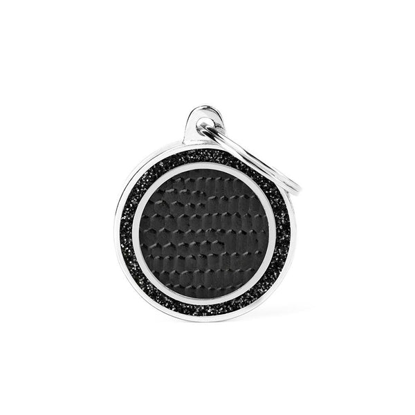 MyFamily Shine Leatherette Circle Saint Tropez Pet ID Tag, Black