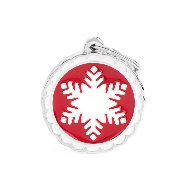 MyFamily Charms Circle Snowflake Pet ID Tag, Red