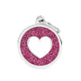 MyFamily Shine Glitter Circle Heart Pet ID Tag, Pink/White