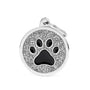 MyFamily Shine Glitter Circle Paw Pet ID Tag, Silver/Black