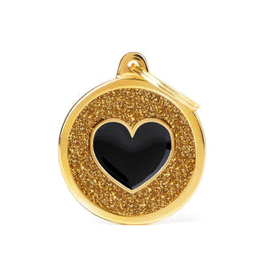 MyFamily Shine Glitter Circle Heart Pet ID Tag, Gold/Black
