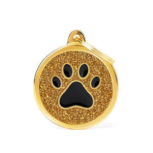 MyFamily Shine Glitter Circle Paw Pet ID Tag, Gold/Black