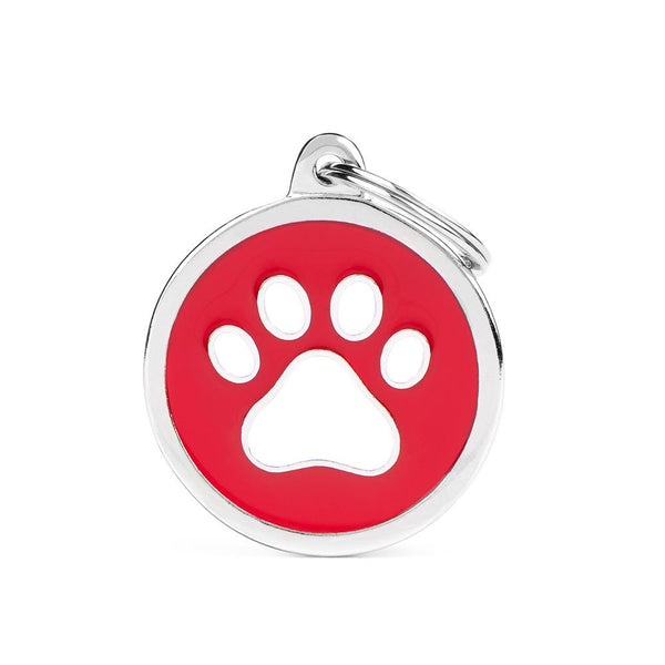 MyFamily Charms Circle Paw Pet ID Tag, Red/White