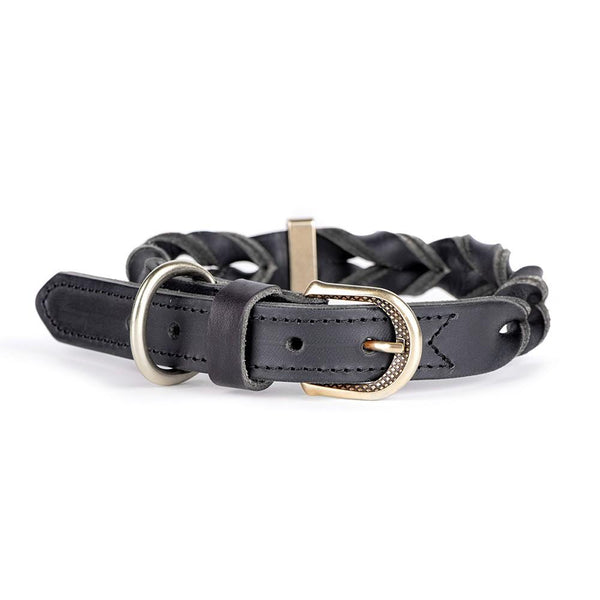 MyFamily Ascot Collier pour chien en cuir italien graissé, noir
