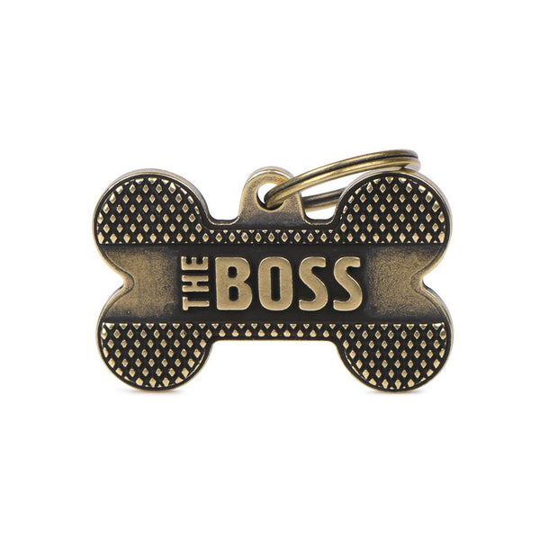 MyFamily Bronx Bone Boss English Brass Pet ID Tag
