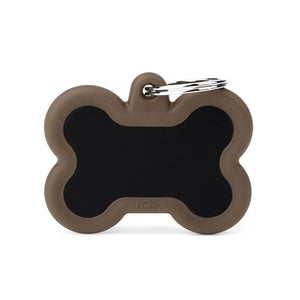 MyFamily Hushtag Bone Aluminum Rubber Pet ID Tag, Black/Brown