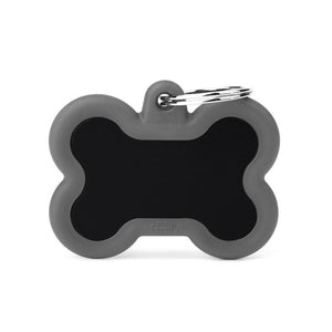 MyFamily Hushtag Bone Aluminum Rubber Pet ID Tag, Black/Grey