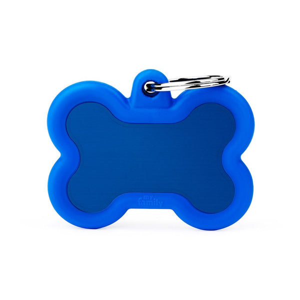 MyFamily Hushtag Bone Aluminum Rubber Pet ID Tag, Blue/Blue