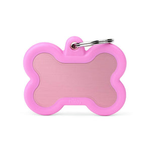 MyFamily Hushtag Bone Aluminum Rubber Pet ID Tag, Pink/Pink