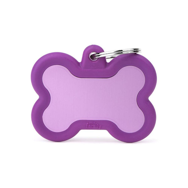 MyFamily Hushtag Bone Aluminum Rubber Pet ID Tag, Purple/Purple