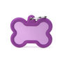 MyFamily Hushtag Bone Aluminum Rubber Pet ID Tag, Purple/Purple