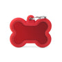 MyFamily Hushtag Bone Aluminum Rubber Pet ID Tag, Red/Red