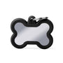 MyFamily Hushtag Bone Chrome Plated Brass Rubber Pet ID Tag, Black