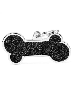 MyFamily Bone Glitter Pet ID Tag, Black