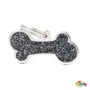 MyFamily Bone Glitter Pet ID Tag, Black