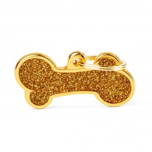 MyFamily Bone Glitter Pet ID Tag, Gold