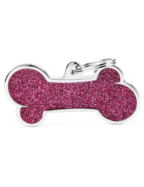 MyFamily Bone Glitter Pet ID Tag, Pink